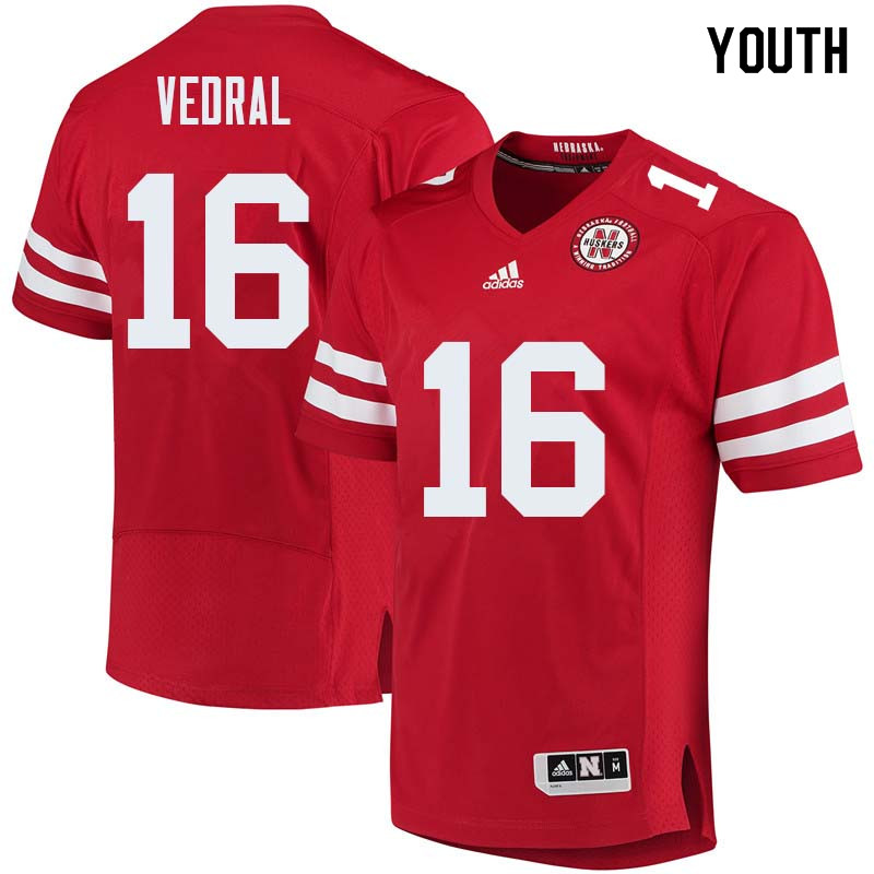 Youth #16 Noah Vedral Nebraska Cornhuskers College Football Jerseys Sale-Red - Click Image to Close